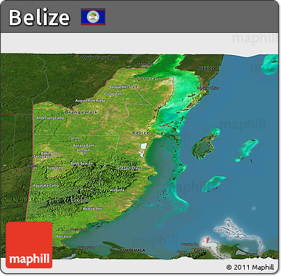 Satellite Panoramic Map of Belize, darken, land only