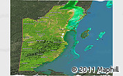 Satellite Panoramic Map of Belize, darken, semi-desaturated, land only