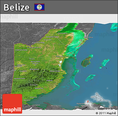 Satellite Panoramic Map of Belize, desaturated, land only