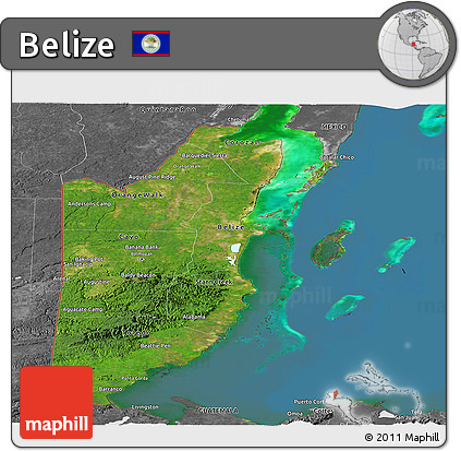 Satellite Panoramic Map of Belize, desaturated, land only