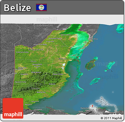Satellite Panoramic Map of Belize, desaturated, land only