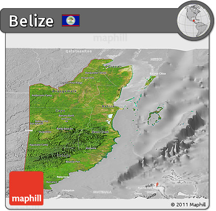 Satellite Panoramic Map of Belize, lighten, desaturated