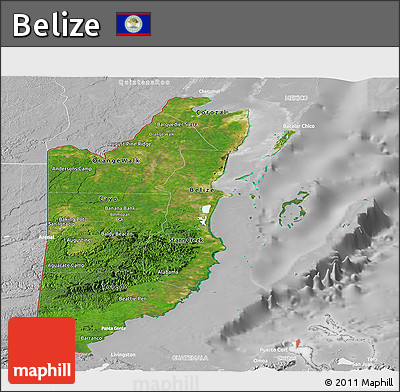 Satellite Panoramic Map of Belize, lighten, desaturated