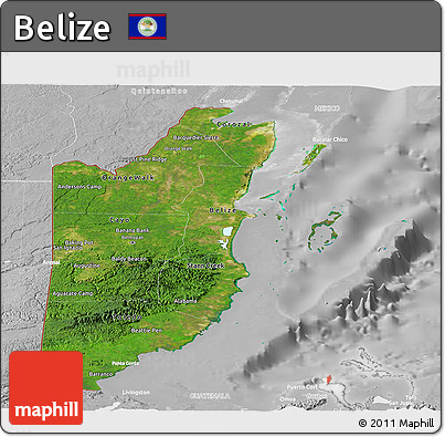 Satellite Panoramic Map of Belize, lighten, desaturated
