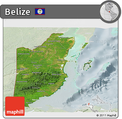 Satellite Panoramic Map of Belize, lighten