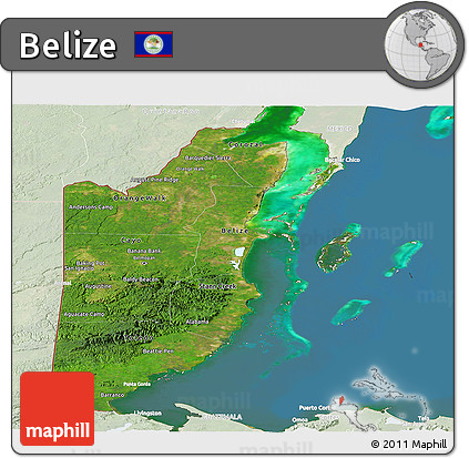 Satellite Panoramic Map of Belize, lighten, land only