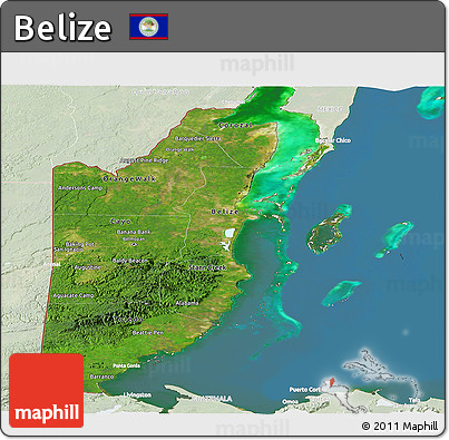Satellite Panoramic Map of Belize, lighten, land only