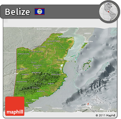 Satellite Panoramic Map of Belize, lighten, semi-desaturated