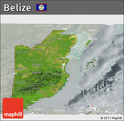 Satellite Panoramic Map of Belize, lighten, semi-desaturated