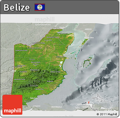Satellite Panoramic Map of Belize, lighten, semi-desaturated