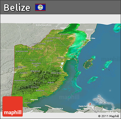 Satellite Panoramic Map of Belize, lighten, semi-desaturated, land only