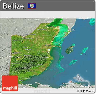 Satellite Panoramic Map of Belize, lighten, semi-desaturated, land only