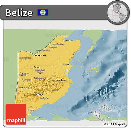 Savanna Style Panoramic Map of Belize, single color outside