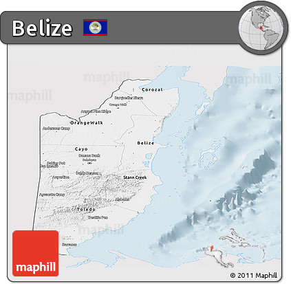 Silver Style Panoramic Map of Belize, single color outside