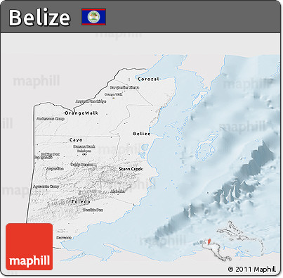 Silver Style Panoramic Map of Belize, single color outside