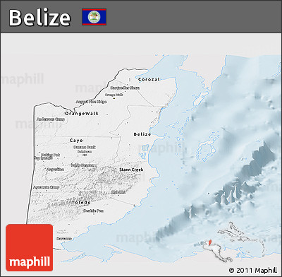 Silver Style Panoramic Map of Belize, single color outside