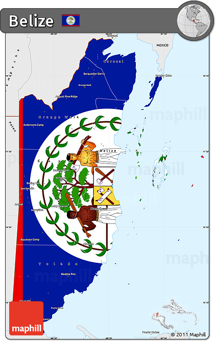 Flag Simple Map of Belize, single color outside, borders and labels, flag aligned to the middle