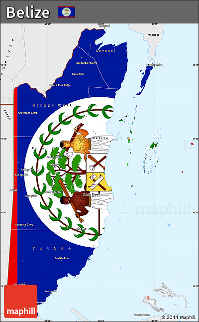 Flag Simple Map of Belize, single color outside, borders and labels, flag aligned to the middle
