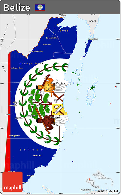 Flag Simple Map of Belize, single color outside, borders and labels, flag aligned to the middle