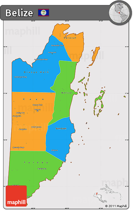 Political Simple Map of Belize, cropped outside