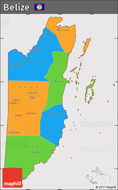 Political Simple Map of Belize, cropped outside