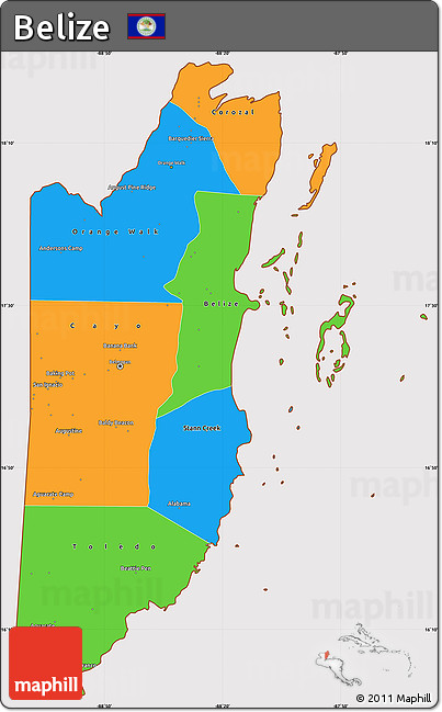 Political Simple Map of Belize, cropped outside