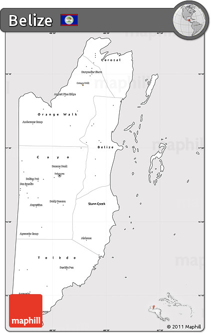 Silver Style Simple Map of Belize, cropped outside
