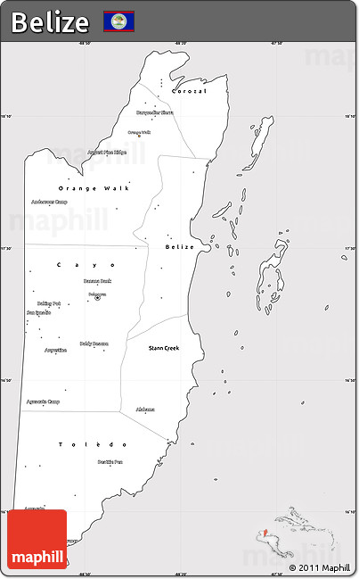 Silver Style Simple Map of Belize, cropped outside