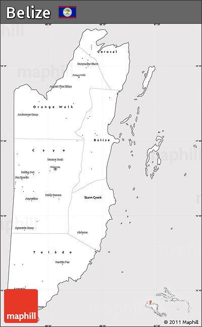 Silver Style Simple Map of Belize, cropped outside