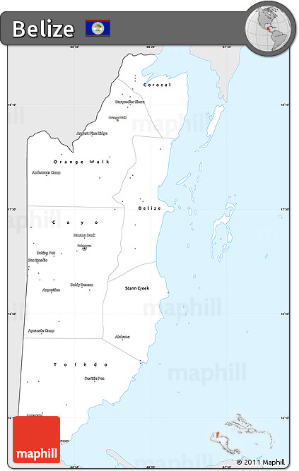 Silver Style Simple Map of Belize, single color outside