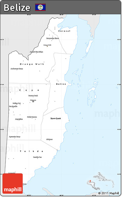 Silver Style Simple Map of Belize, single color outside