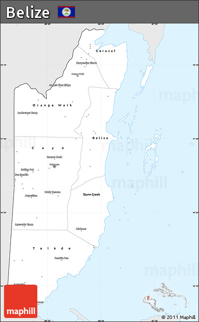 Silver Style Simple Map of Belize, single color outside