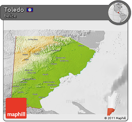 Physical 3D Map of Toledo, lighten, desaturated