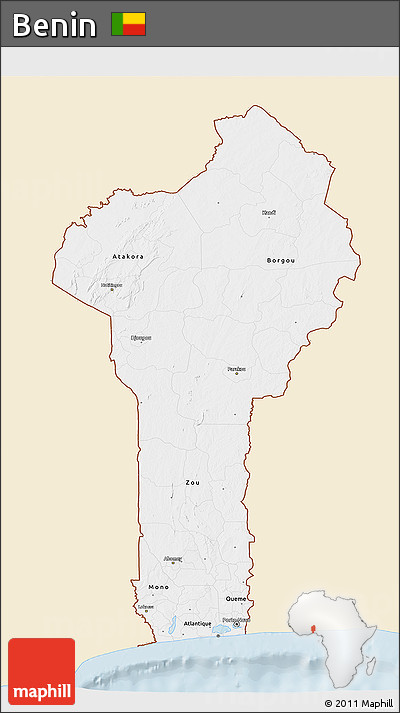 Classic Style 3D Map of Benin, single color outside