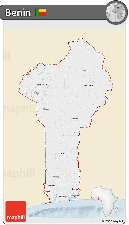 Classic Style 3D Map of Benin, single color outside