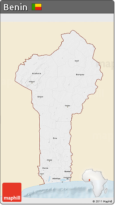 Classic Style 3D Map of Benin, single color outside