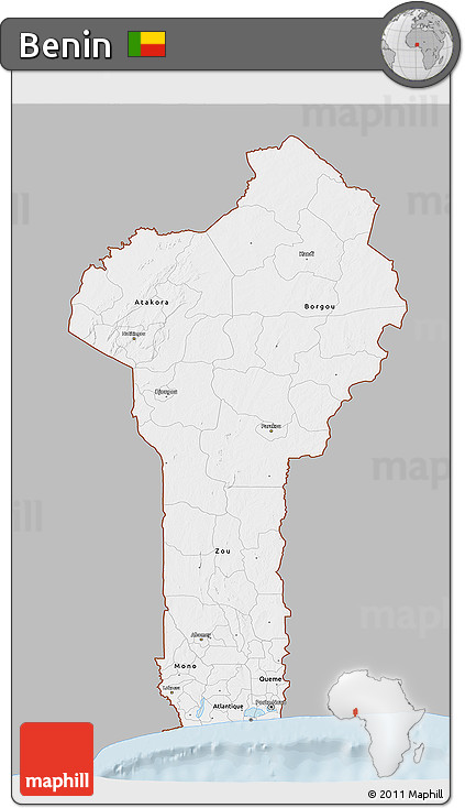 Gray 3D Map of Benin, single color outside