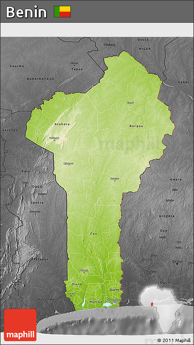 Physical 3D Map of Benin, darken, desaturated