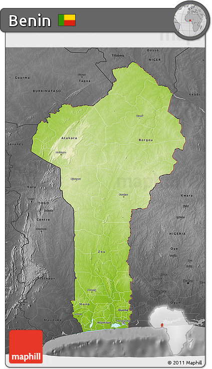 Physical 3D Map of Benin, darken, desaturated