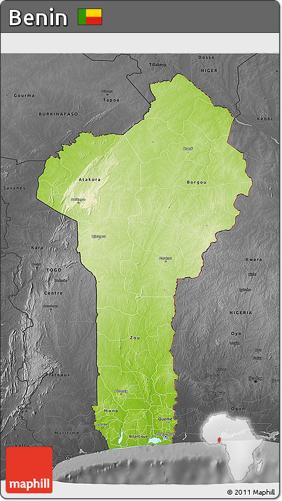 Physical 3D Map of Benin, darken, desaturated