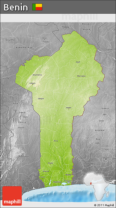 Physical 3D Map of Benin, desaturated, land only