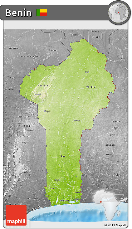 Physical 3D Map of Benin, desaturated, land only
