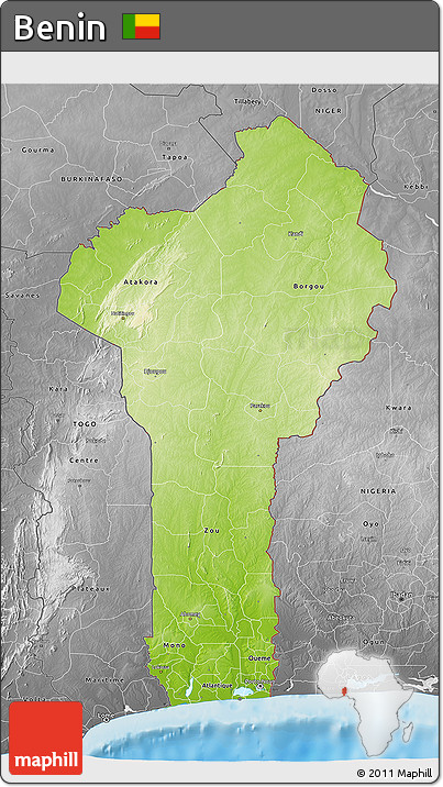 Physical 3D Map of Benin, desaturated, land only