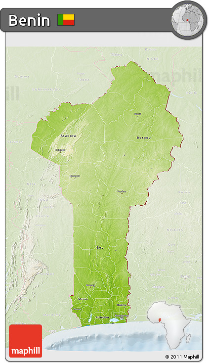 Physical 3D Map of Benin, lighten