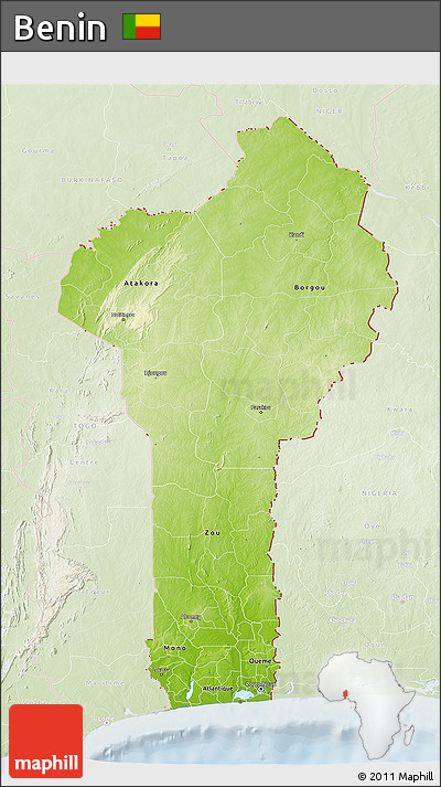 Physical 3D Map of Benin, lighten