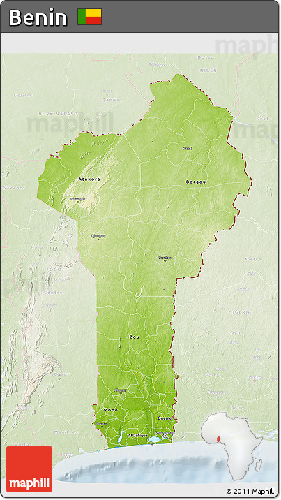 Physical 3D Map of Benin, lighten