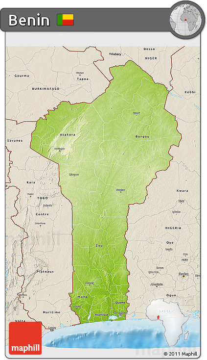 Physical 3D Map of Benin, shaded relief outside