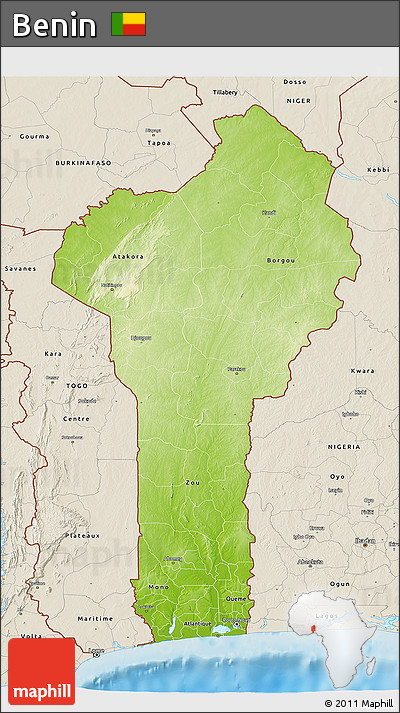 Physical 3D Map of Benin, shaded relief outside