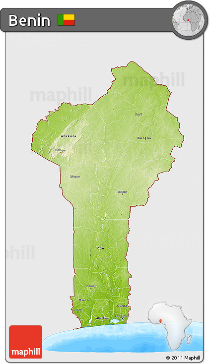 Physical 3D Map of Benin, single color outside, bathymetry sea