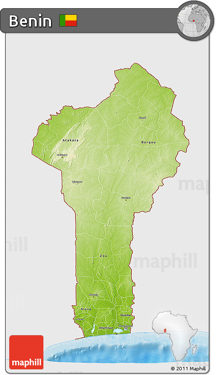 Physical 3D Map of Benin, single color outside, bathymetry sea, shaded relief sea